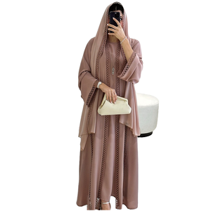 New Open Eid Abaya Lace O-Neck Long Sleeves High Quality Polyester Fabric Modest Summer Spring Muslin Clothing <b>Coat</b> Inner <b>Dress</b> - Product Image 3