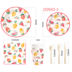 DAMAI Fruit Theme Party Decoration with Lemon Watermelon <b>Disposable</b> Party Paper Plate Cup Napkin Tableware Set for Kid Party - Product Image 4