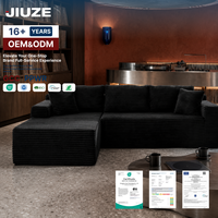 Canapé modulaire en forme de L en velours côtelé noir, sans structure, moelleux, avec mousse à mémoire de forme, aucun assemblage requis, design moderne