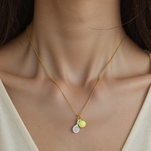 Collier pendentif tennis en acier inoxydable plaqué or 18 carats, chaîne claviculaire pour femme, bijoux de sport, cadeau - Product Image 1