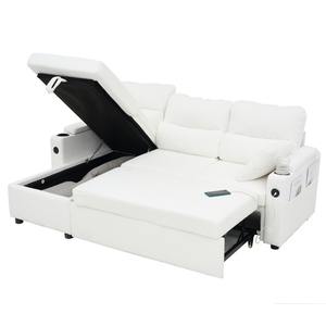 Sofá cama convertible 2 en 1, cama futón seccional en forma de L con almacenamiento, puertos USB, portavasos y chaise reversible - Product Image 3