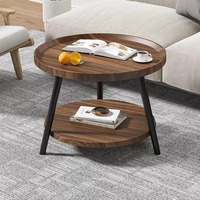 Table basse ronde à 2 niveaux en MDF durable et écologique, table d'appoint moderne et portable, meubles de décoration pour la maison, le bureau et le salon