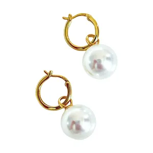 S925 Sterling Silver Hoop Earrings with 18k Gold Color Plating Trendy Korean Dangle Pearl Ear Dangles for Women for Weddings