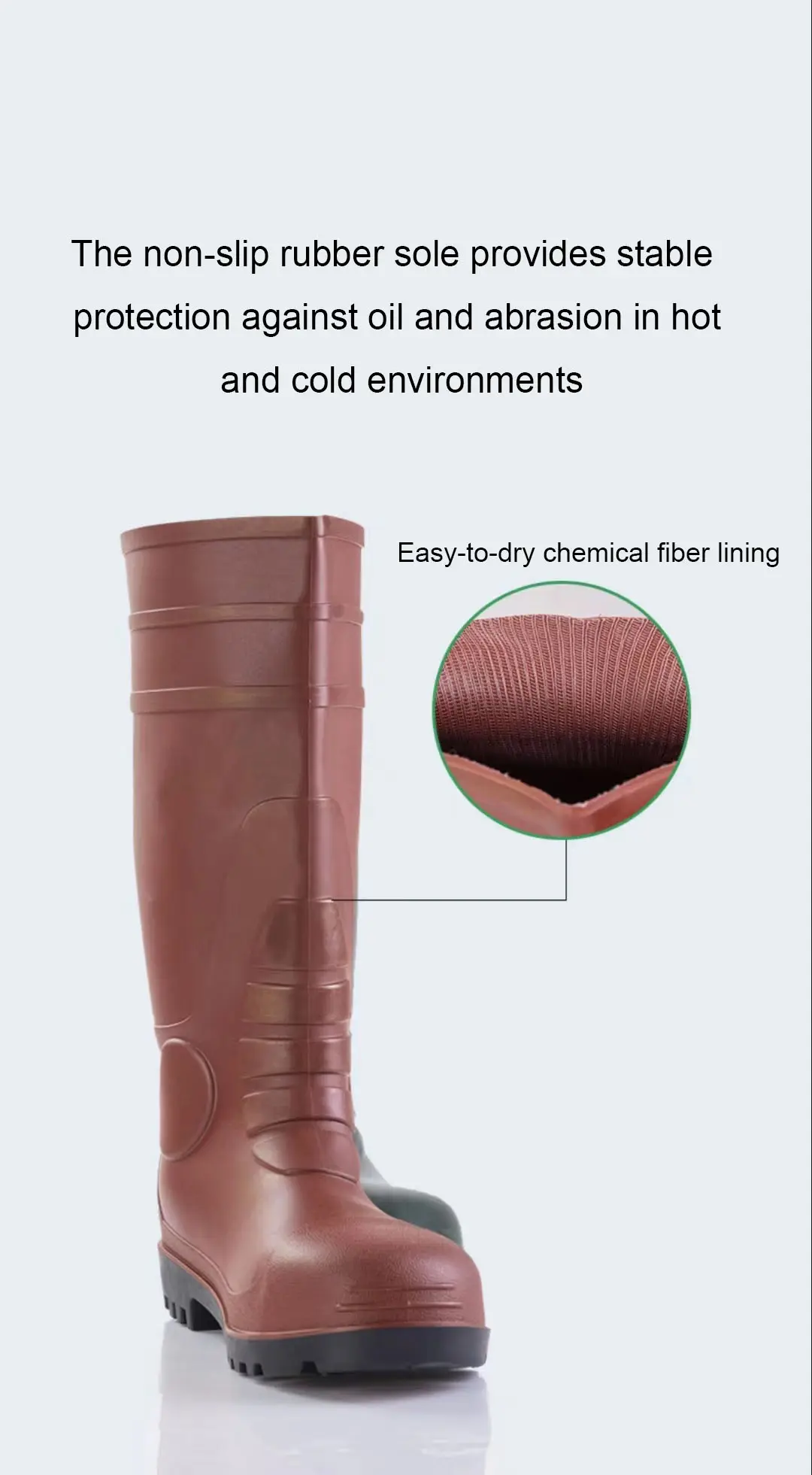 सुरक्षा सुरक्षा कपड़ों के लिए एसिड-क्षार-प्रतिरोधी पहनने-प्रतिरोधी जलरोधक वर्षा जूते एंटी-स्किड विशेषताएं