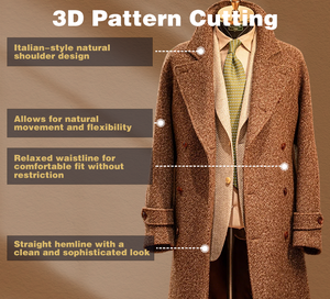 Cappotto da Uomo in 100% Lana Marrone con Texture Mista, Doppiopetto con Cintura, Tessuto di Lana Grezza Spazzolata, Stile Retrò da Gentiluomo - Product Image 5