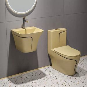 KD-18CTM su misura sanitari di colore giallo ceramica cinese ragazza WC bagno moderno un pezzo di acqua armadio con lavabo - Product Image 1