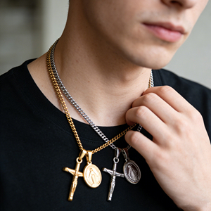 Collar con Colgante <span class=keywords><strong>de</strong></span> Cruz <span class=keywords><strong>de</strong></span> Jesús y María, Religioso, Católico, para Hombre, Chapado en Oro <span class=keywords><strong>de</strong></span> 18k, Acero Inoxidable, Virgen María, Resistente al Agua - Product Image 5