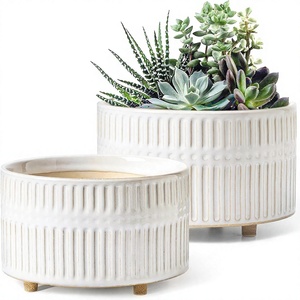 Pot de fleurs en céramique blanche vernissée, décoratif, avec trou de drainage, moderne, pour intérieur, extérieur, jardin, bureau. - Product Image 3