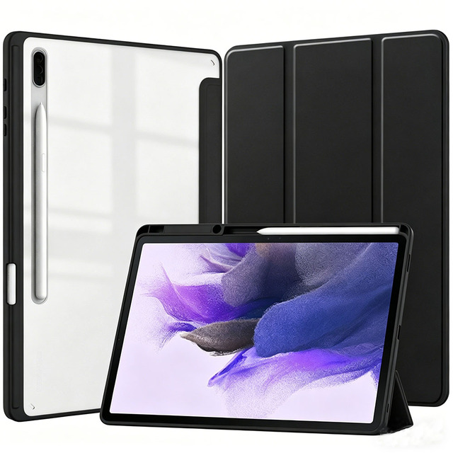 OEM Transparent Acrylic  Case for Samsung  A9/A11 /8.7 inch with Pencil Slot Shockproof PU Leather Smart Tablet Cover