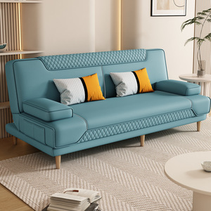 Simple and Modern Small Family Living Room Apartment Dual Purpose Cat Scratch Leather <b>Folding</b> <b>Sofa</b> <b>Bed</b> - Product Image 1