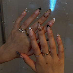 Uñas Postizas al por Mayor, Uñas Francesas Artificiales de Alta Calidad, Forma de Almendra Acrílica con Pegamento - Product Image 3