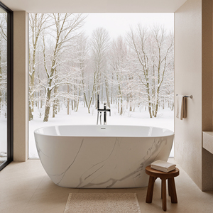 Baignoires à remous compatibles, baignoire portable en acrylique autoportante pour intérieur avec design veiné de marbre - Product Image 3