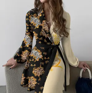 PDEP best selling plus size new floral print women lapel dress long sleeves beauty chinese style causal dress for ladies