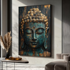 Tela di <span class=keywords><strong>Buddha</strong></span> oro verde su misura 3D stampato arte da parete realista moderna meditazione Zen moderna ritratto realista olio - Product Image 1