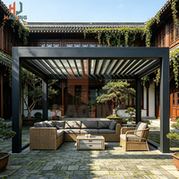 Pergola à lames orientables en aluminium coupe-vent, toit à commande manuelle moderne, protection solaire toutes saisons, imperméable, montage facile, finition poudrée