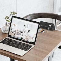 Multiprise de bureau triangulaire à fixation par pince, charge rapide PD 40W, 2 prises CA, double ports USB-A, 110-250V, noir/blanc, 1m