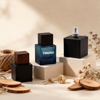 Set de Regalo de Perfume en Botella de Vidrio Degradado Azul Marino con Caja Transparente, Logotipo Personalizado, Atomizador Cuadrado, Botella de Fragancia de Vidrio de Alta Gama para Hombre