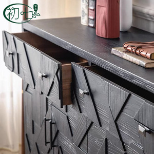 Black Retro Sideboard 120cm Storage Cabinet Living Room Entryway Furniture - Product Image 4