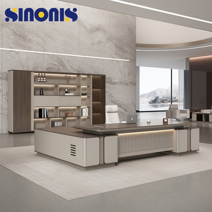 Sinonis CEO Wooden Convertible Extendable Freestanding Modern Luxury Executive <b>Office</b> Desk with Box Drawer - Product Image 2