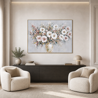 Décoration d'intérieur, vase peint à la main, peinture florale simple sur toile, impression d'art sur toile avec cadre en bois