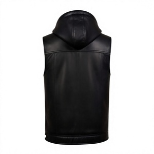 <b>Top</b> Quality Custom Made New Men Vintage Leather Vest Jacket Zip up Classic Vest with Hood Sleeveless Jacket Style Vests - Product Image 3
