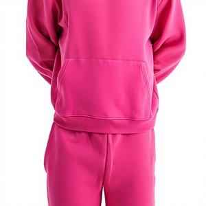 Ensemble de survêtement rose à capuche pour homme, couleur unie, coupe longue, décontracté, streetwear, respirant, 100 % coton, coupe ample, pour l'automne - Product Image 5