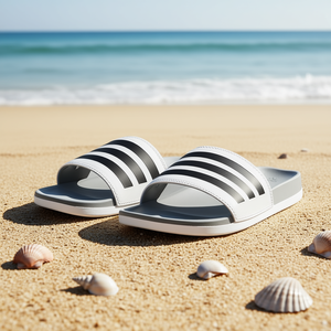 Sandalias Adidas Adilette para Hombre, Color Gris, Blanco y Negro, con Rayas, Parte Superior de EVA, Estilo Casual de Verano, Sin Cordones - Product Image 2