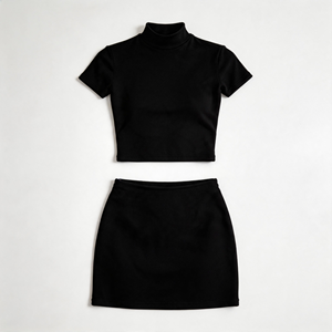 Conjunto Casual Básico <span class=keywords><strong>de</strong></span> Dos Piezas <span class=keywords><strong>para</strong></span> Verano - Top <span class=keywords><strong>de</strong></span> Manga Corta y Falda Pantalón <span class=keywords><strong>para</strong></span> Comodidad Diaria, Atuendo Relajado 2026, Algodón y Spandex - Product Image 3