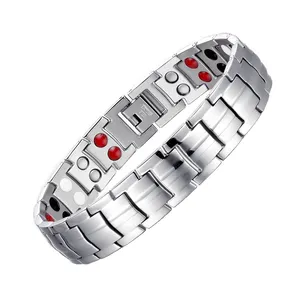 Top Factory Hot Sale Silver Color Silver Color 4 In 1 Bio Magnetic Stainless Steel Bracelets For Men