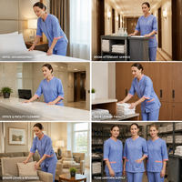 Seragam Housekeeping Wanita, Set Tunik Petugas Hotel/Pelayan Kamar, Lengan 3/4, Trim Kontras, Pakaian Kerja Staf Kebersihan, Logo Custom