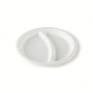 Assiette jetable ronde de 9 pouces en canne à sucre, compostable et biodégradable, de haute qualité, blanche - Product Image 1