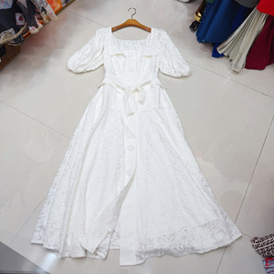 Robe brodée à col <span class=keywords><strong>carré</strong></span> et lacets de haute qualité 2026, jupe longue - Product Image 2