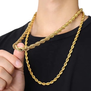 Jual promo Hypoallergenic baja tahan karat emas disepuh Fashion pria memutar tali tebal rantai emas untuk Keren laki-laki pria kalung - Product Image 1