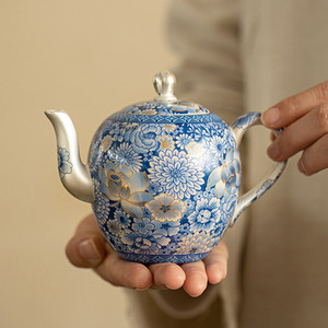 Hongjie <b>Tea</b> <b>Set</b> Teapot With Two Cups Blue Floral Design Traditional Chinese Style Luxury Retro Gift Box Office Use - Product Image 4