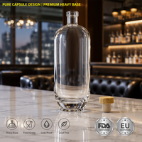 Bouteille en verre ronde de luxe Solent, 750 ml, base extra lourde, pour spiritueux, vodka, gin, emballage de spiritueux en gros