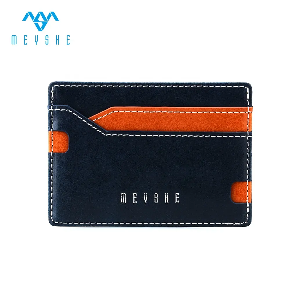 Factory Custom New Design Dark Blue PU/PVC Leather RFID Blocking Slim Credit Card Holder Wallet