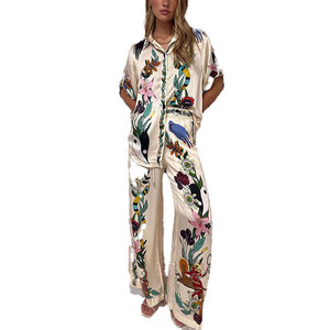 Ropa de mujer a la moda, estilo europeo y americano, novedad de primavera, conjunto retro con estampado, top informal con solapa y pantalones anchos. - Product Image 4