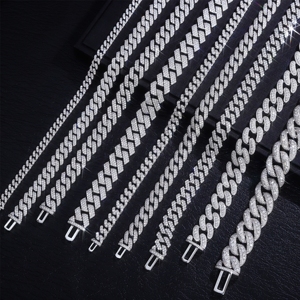 Wide 6 8 10 12 15mm 925Silver Fine Hiphop Jewelry Bracelet Cuban Link Chain Handmade Inlay Moissanite Diamond Cuban <b>Necklace</b> - Product Image 3