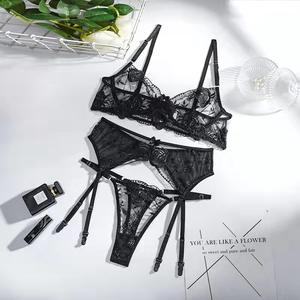 Ensemble de lingerie sexy, respirant et confortable, soutien-gorge 3/4 tasse en fil teint, ensemble push-up avec string - Product Image 5