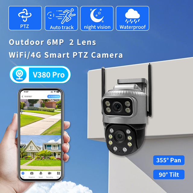 CCTV Camera Outdoor High-definition 360 Panoramic Dual Lens Dual Screen 4G SIM Card Two-way Audio CMOS Sensor Home Camera V380
