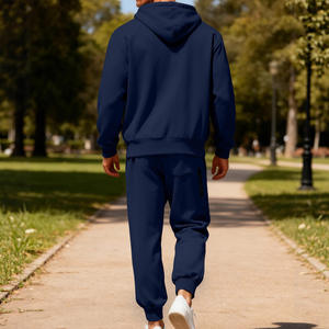 ชุดวอร์มมีฮู้ดบุขนแกะสีกรมท่าสำหรับผู้ชาย ชุดกีฬาแขนยาวแบบซิปสีพื้น สำหรับฤดูใบไม้ร่วงและฤดูหนาว สวมใส่สบายๆ - Product Image 1