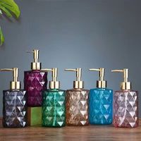 Flacon en verre de luxe de 330 ml, rond, gaufré, vert, bleu, rouge, gris, pour shampoing, savon, lotion pour le corps, avec pompe en métal