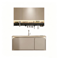Meuble-lavabo de salle de bain en pierre thermoformée intégrée style crème, vasque murale pour salle de bain