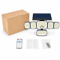 Lampe murale de sécurité solaire IP44 à 6 têtes, 370 LED, détecteur de mouvement PIR, éclairage extérieur avec télécommande