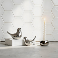 Statue d'oiseau en céramique argentée, décoration de table, style minimaliste, design nordique moderne, décoration d'intérieur, ornement de bureau