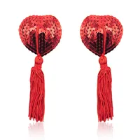 1 Paire de cache-tétons sexy en sequins avec pompons, autocollants en forme de cœur pour les tétons, cache-tétons en gros, autocollants pour la poitrine