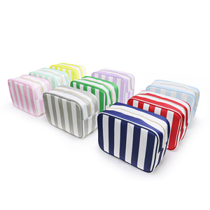 Women's Large Travel Cosmetic Organizer Striped Nylon Makeup Bags Tassel Puller Custom DIY Eco-Friendly Waterproof for <b>Toiletry</b> - Product Image 2