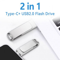 Pen Drive Tipe c 2.0 3.0, Pen Drive 16GB 32GB 64GB 128GB 2 in 1 logam USB-C USB Flash Drive gratis Logo Laser untuk ponsel 1TB 2TB