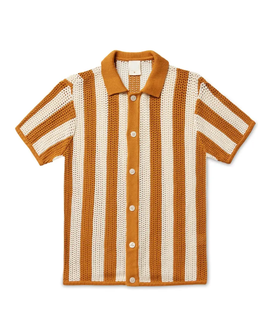 Logo personnalisé conception de haute qualité tricots cardigan évider tricoté haut à manches courtes polo hommes chemise au crochet