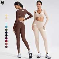 Ensemble de sport 3 pièces pour femme, coupe ajustée, séchage rapide, couleur unie, taille haute, respirant, pour gym, entraînement et yoga